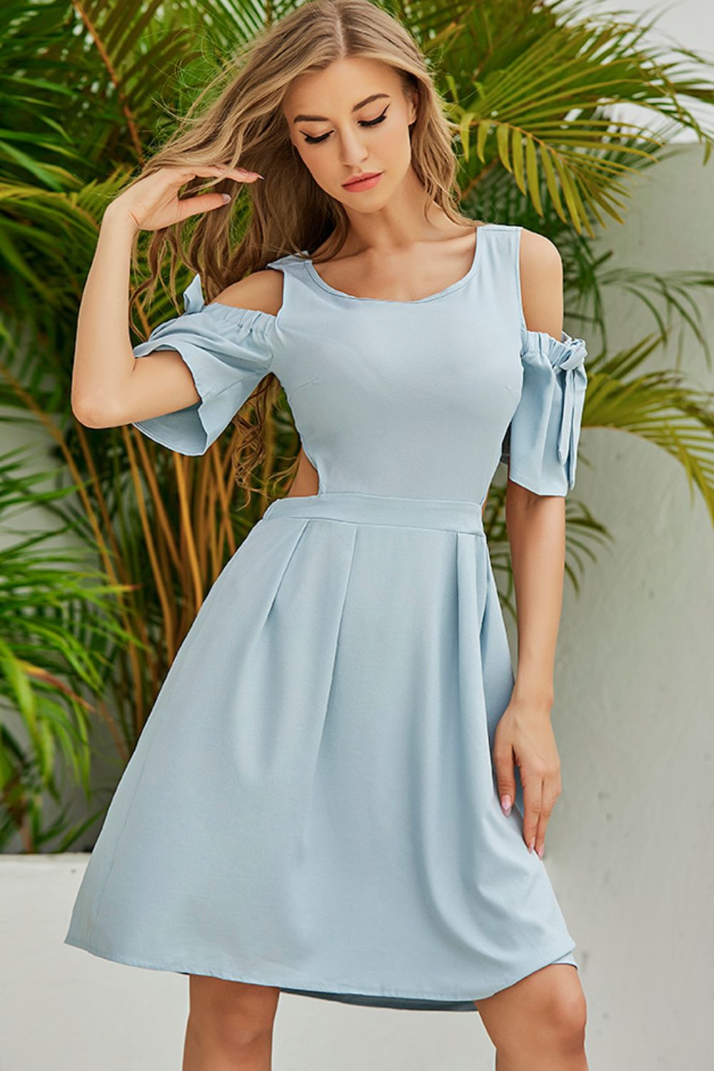 Cutout Tied Cold - Shoulder Dress - Runway Regalia