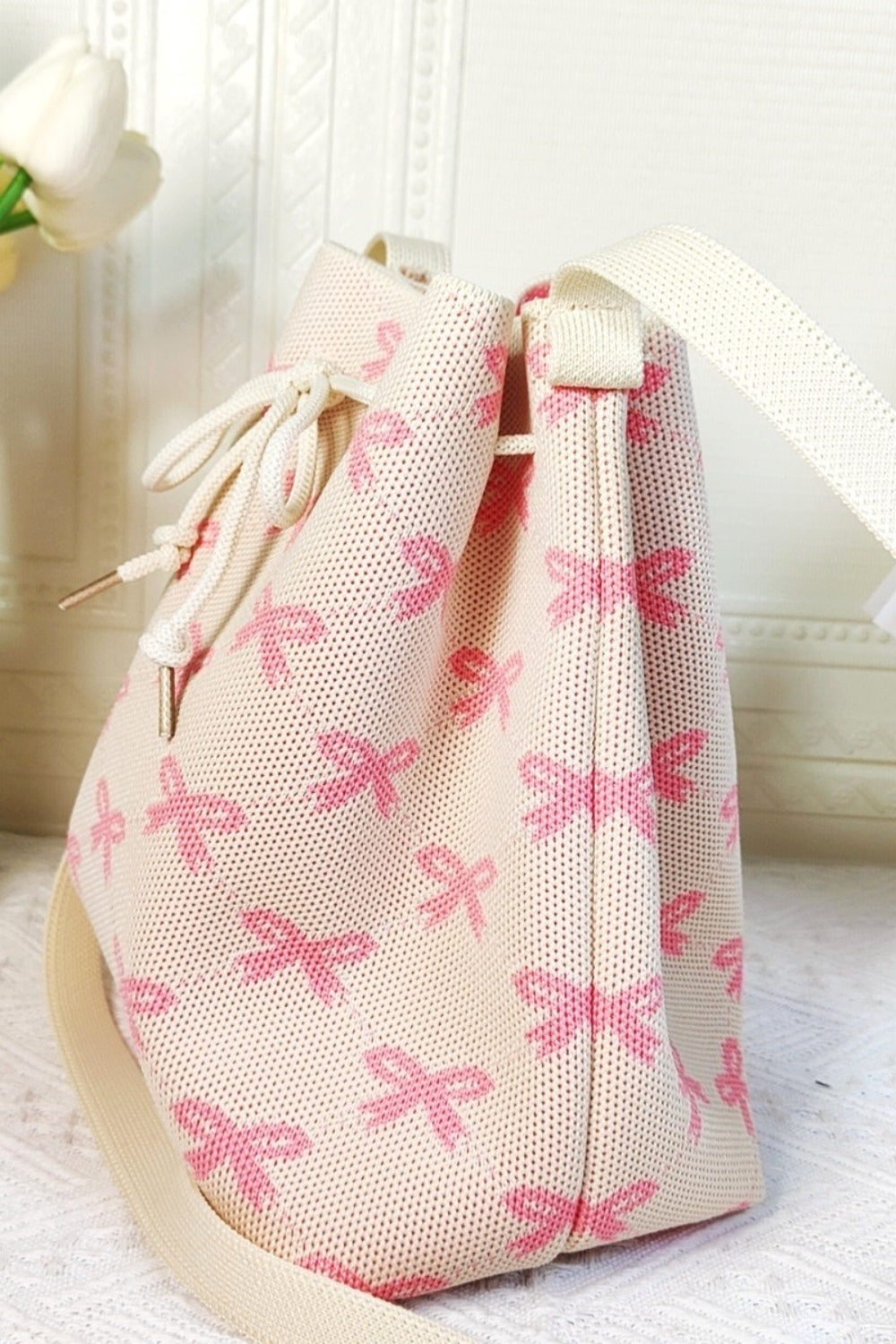 Zenana Ribbon Bowknot Pattern Crossbody Bucket