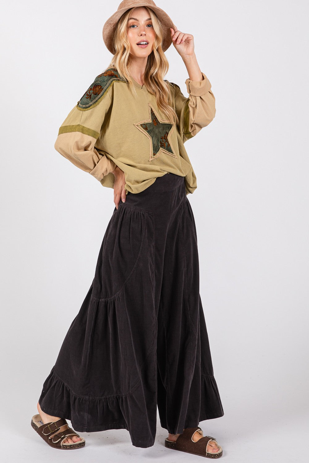 SAGE + FIG High Rise Corduroy Wide Leg Pants