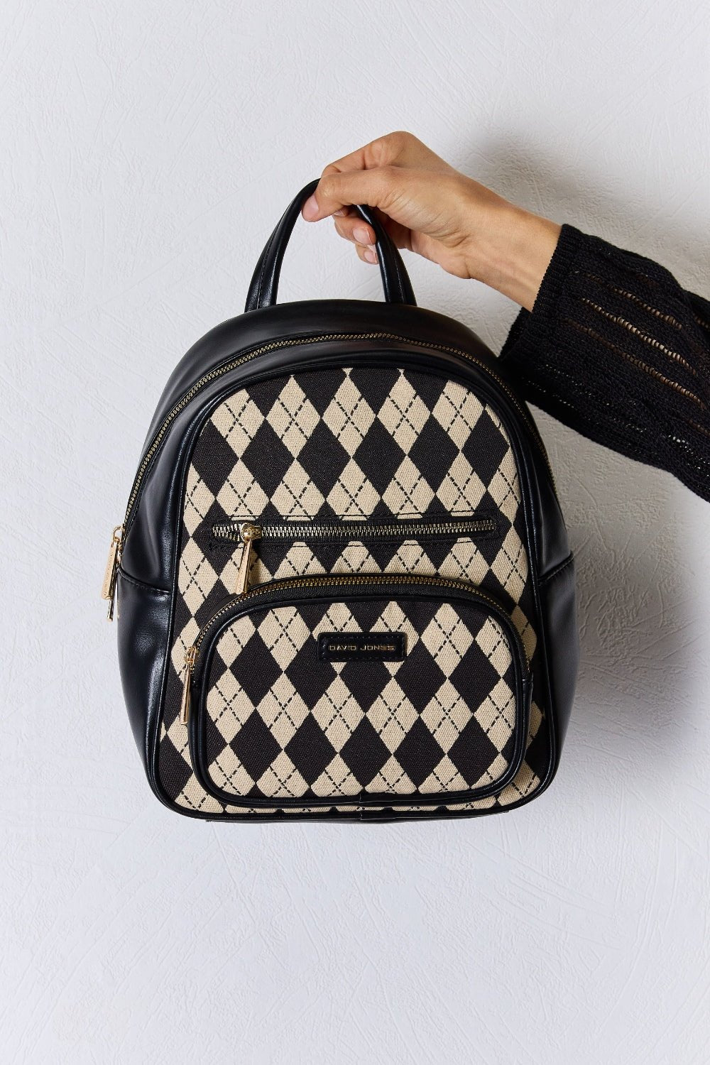 David Jones Argyle Pattern PU Leather Backpack - Runway Regalia