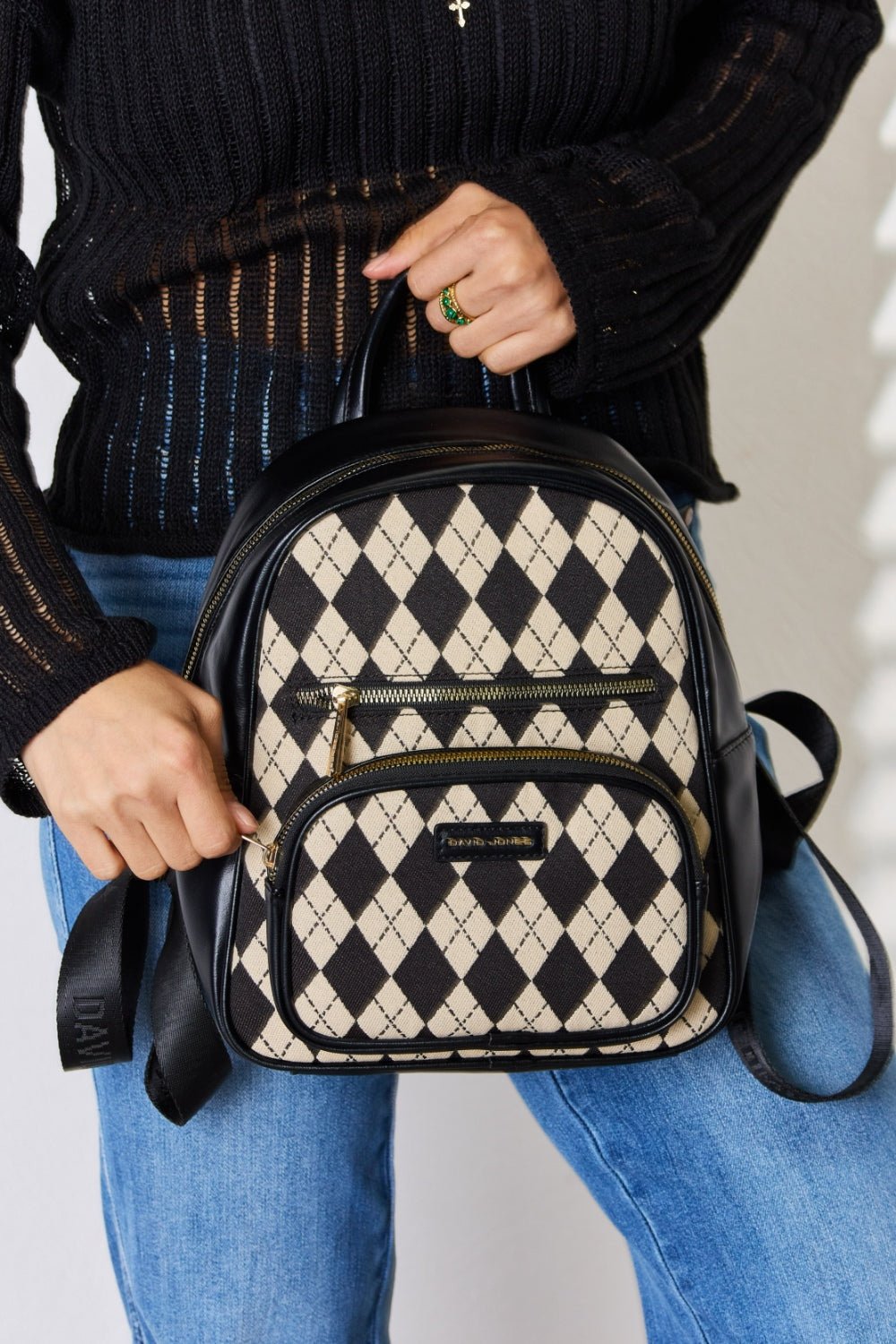 David Jones Argyle Pattern PU Leather Backpack - Runway Regalia