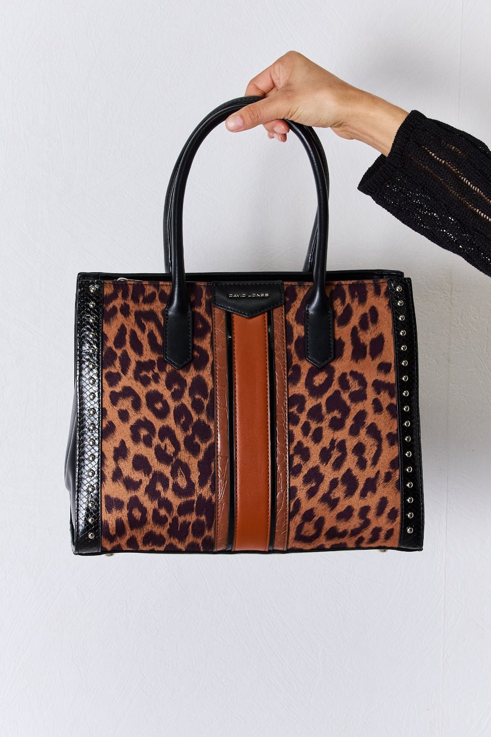 David Jones Leopard Contrast Rivet Handbag - Runway Regalia