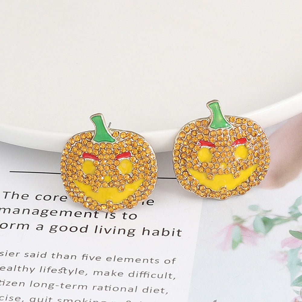 Demon Pumpkin Rhinestone Alloy Earrings - Runway Regalia