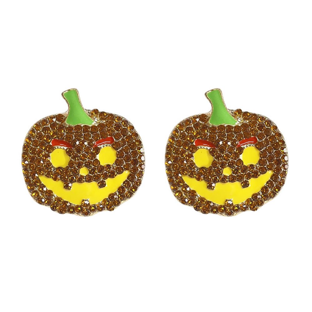 Demon Pumpkin Rhinestone Alloy Earrings - Runway Regalia