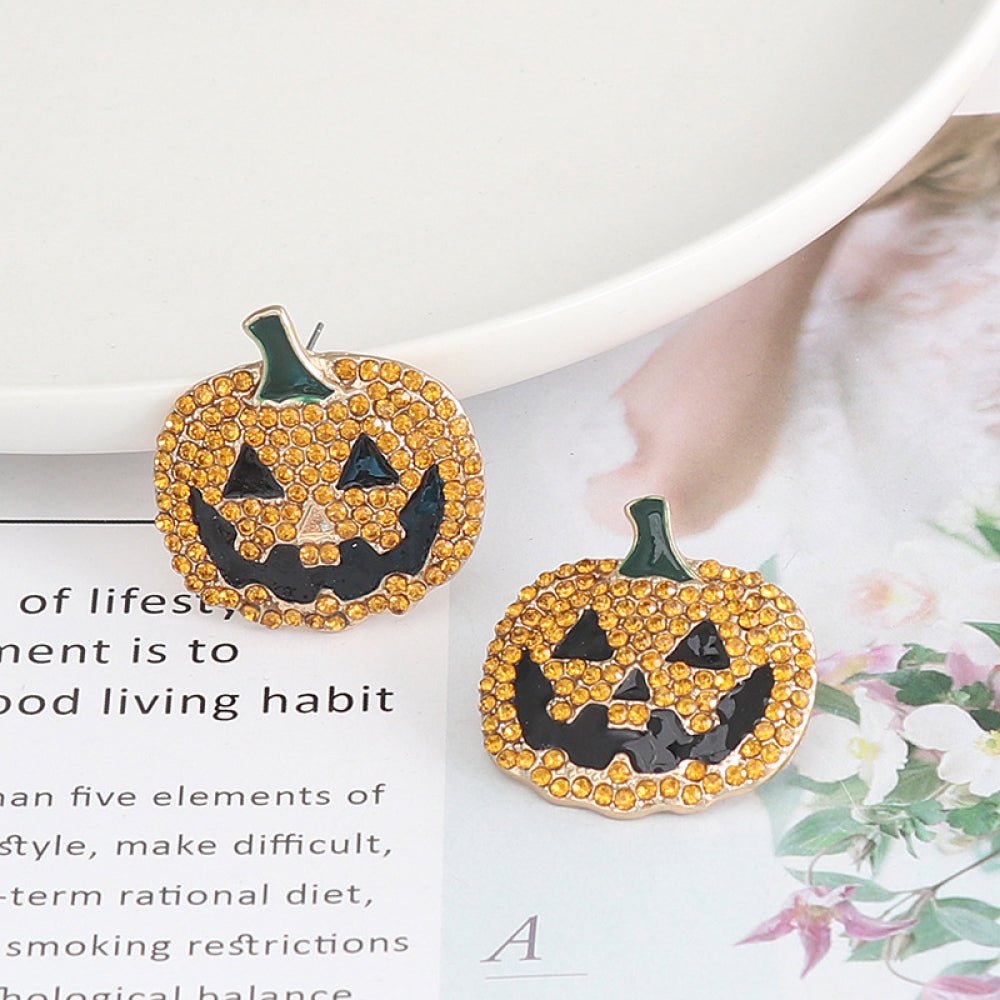 Demon Pumpkin Rhinestone Alloy Earrings - Runway Regalia