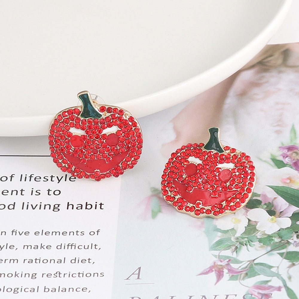 Demon Pumpkin Rhinestone Alloy Earrings - Runway Regalia