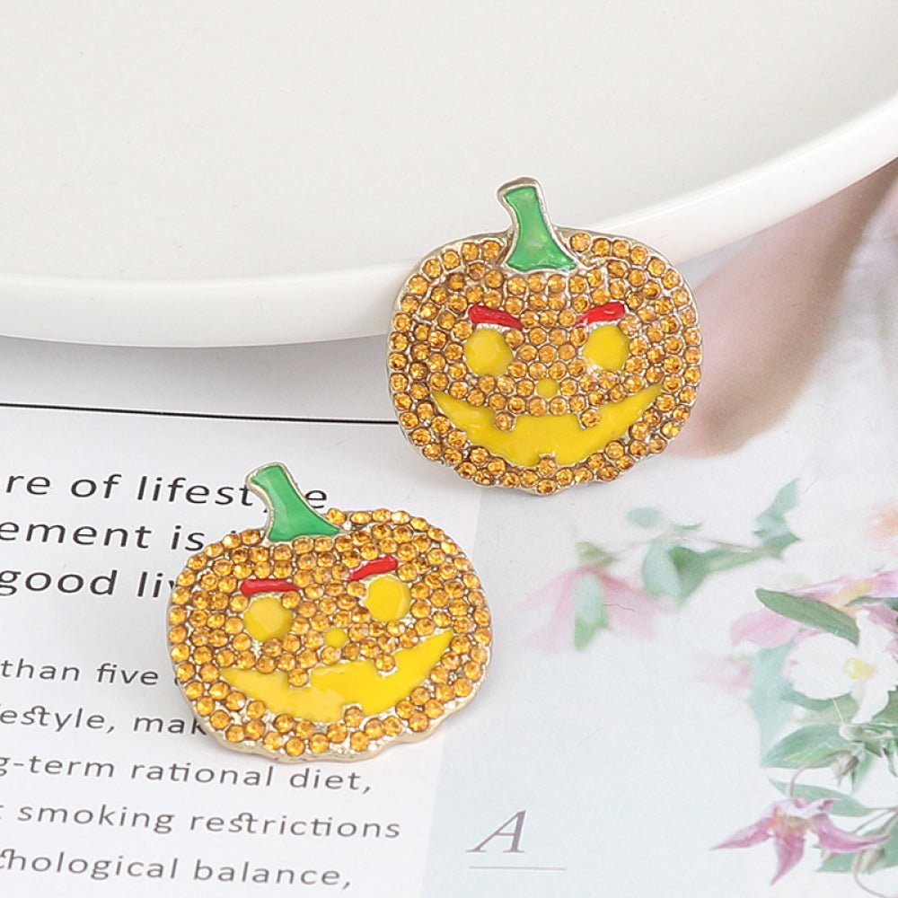 Demon Pumpkin Rhinestone Alloy Earrings - Runway Regalia