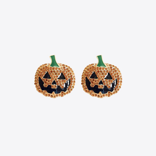 Demon Pumpkin Rhinestone Alloy Earrings - Runway Regalia