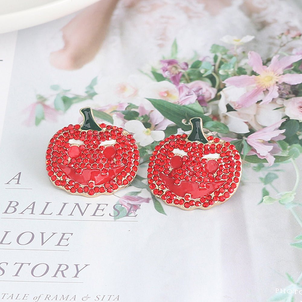 Demon Pumpkin Rhinestone Alloy Earrings - Runway Regalia