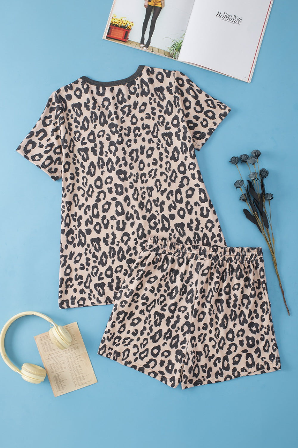 Leopard V-Neck Top and Shorts Set