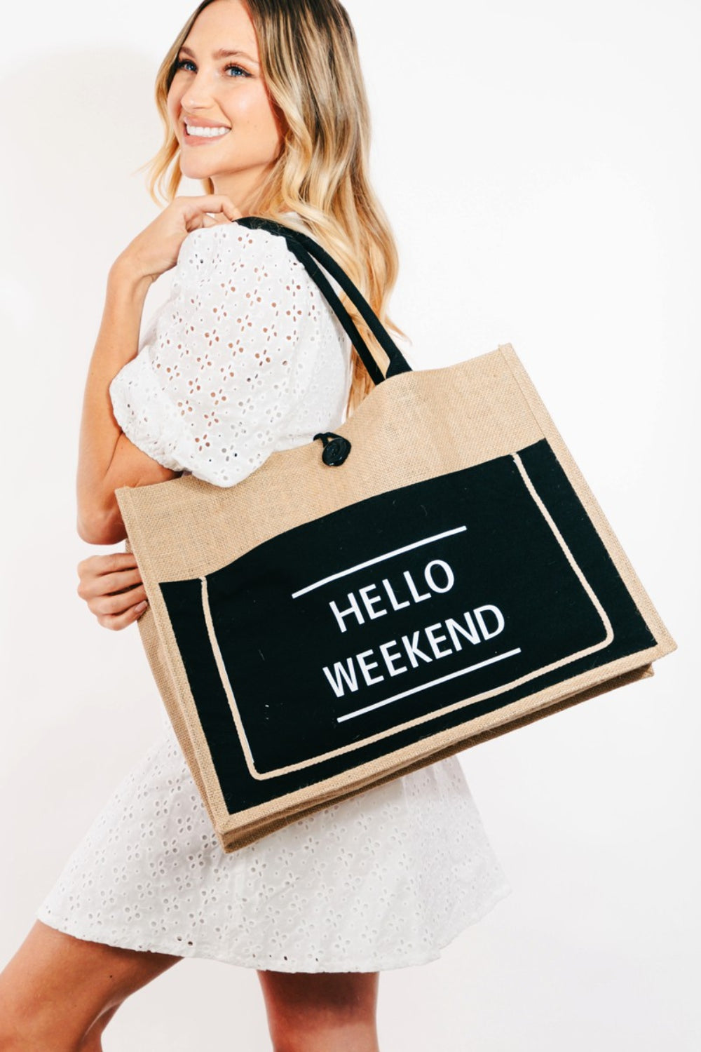 Bolsa de tela de arpillera Fame Hello Weekend